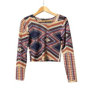 Living Doll Crop Top Geometric Long Sleeve Women’s Size Medium